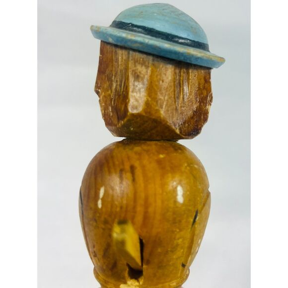 Vintage Anri Wooden Hand Carved Bottle Stopper Man in Hat Tongue - Picture 5 of 8
